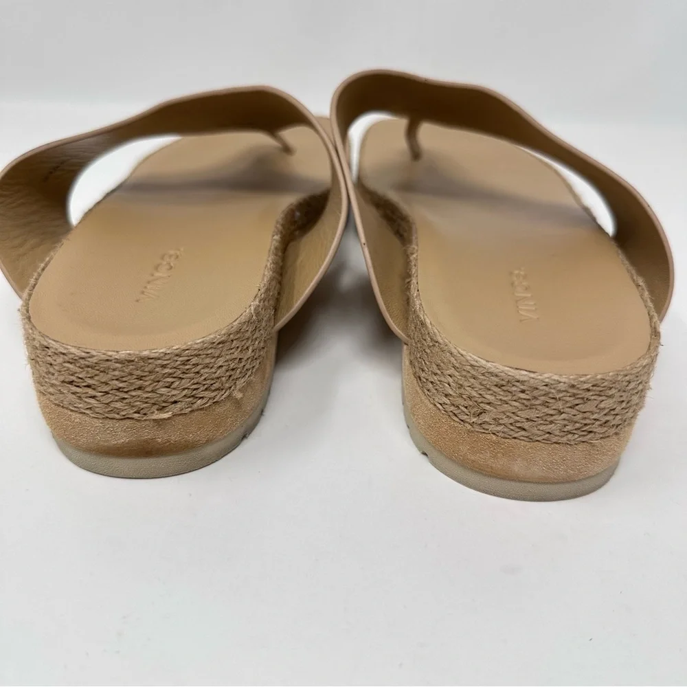 Vince Fatima-B Leather Wedge Sandals Flip Flops Thongs Cappuccino Nude Size 8.5